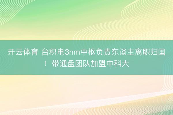 开云体育 台积电3nm中枢负责东谈主离职归国！带通盘团队加盟中科大